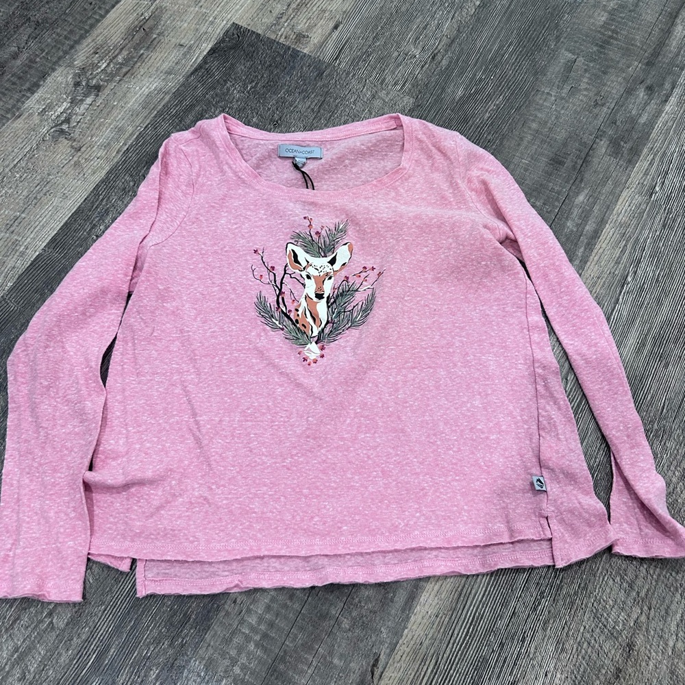 Cozy Pink Long-Sleeve Tee with Fox Chest Graphic